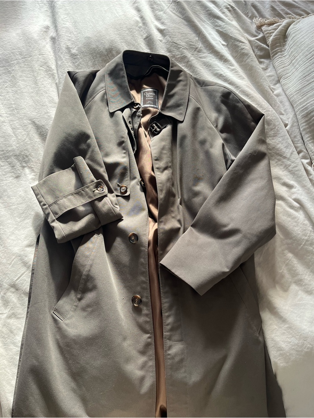 Dior Men's Olive Trench Coat with Brown Lining
